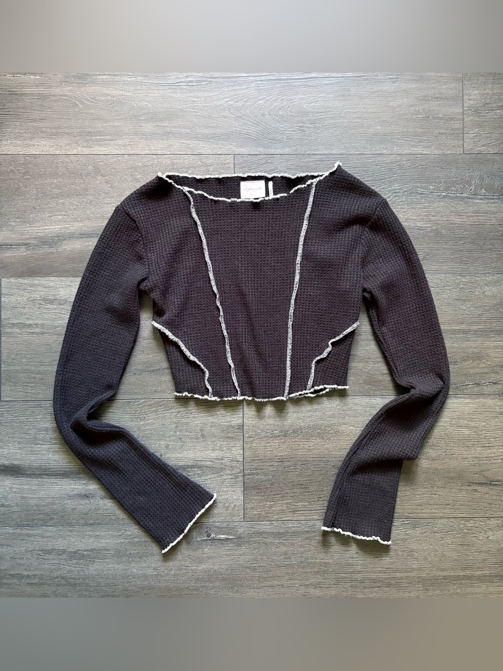 Urban Outfitters Out From Under Black Thermal Seamed Long Sleeve Crop Top Small